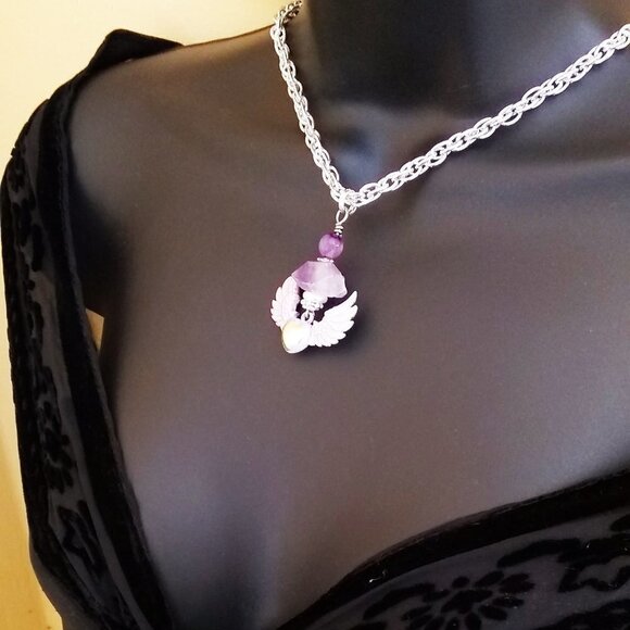 Winged Heart Amethyst Necklace ~ Hand Painted, One-of-a-Kind, Spiritual Gift - Picture 13 of 16